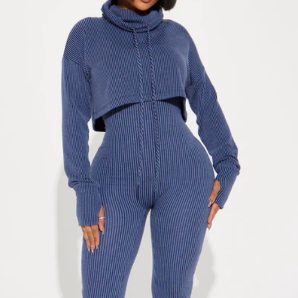 Thinking it over 2 piece jumpsuit set navy